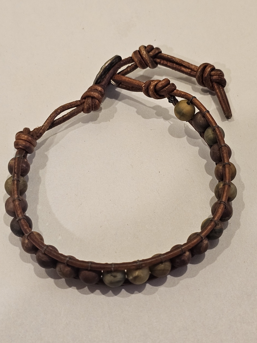 Handcrafted Earthy Jasper Leather Wrap Bracelet with Alpine Edelweiss Closure